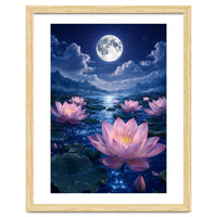 Moonlit Lotus Pond: Serene Nighttime Floral Landscape