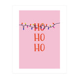 HO HO HO Christmas Lights Art, Pink Holiday Illustration, Modern Festive Quote (Print Only) thumbnail