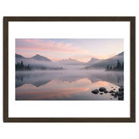 Misty Morning Reflection: Serene Alpine Lake