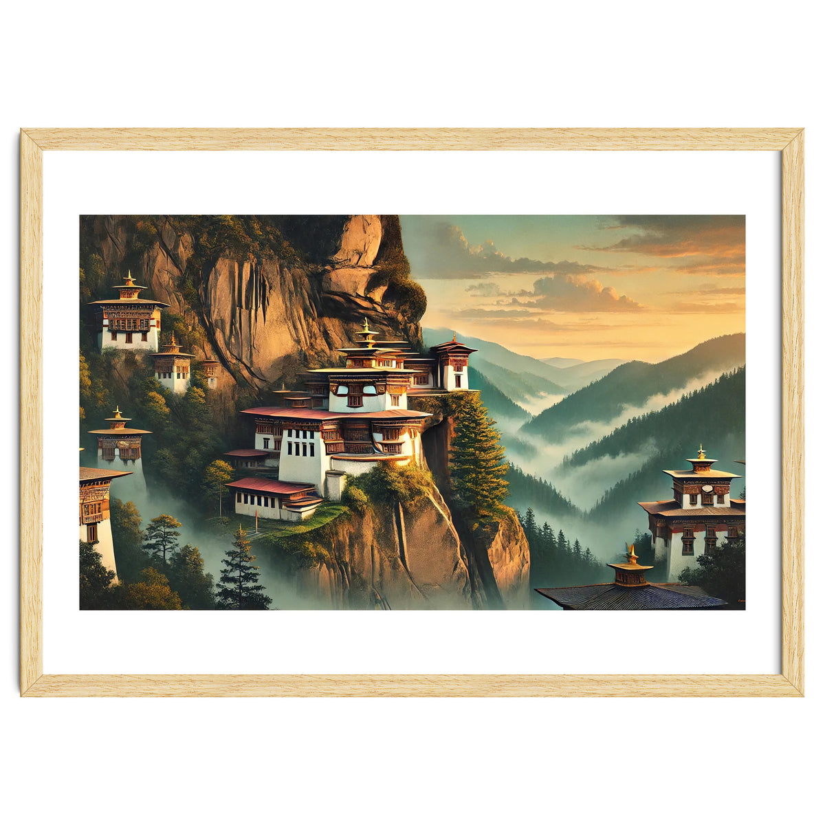 Vintage Bhutan, Mountain Monasteries Poster