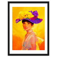 Audrey Hepburn Pop Art, Vibrant Floral Hat Portrait, Iconic Movie Star Illustration