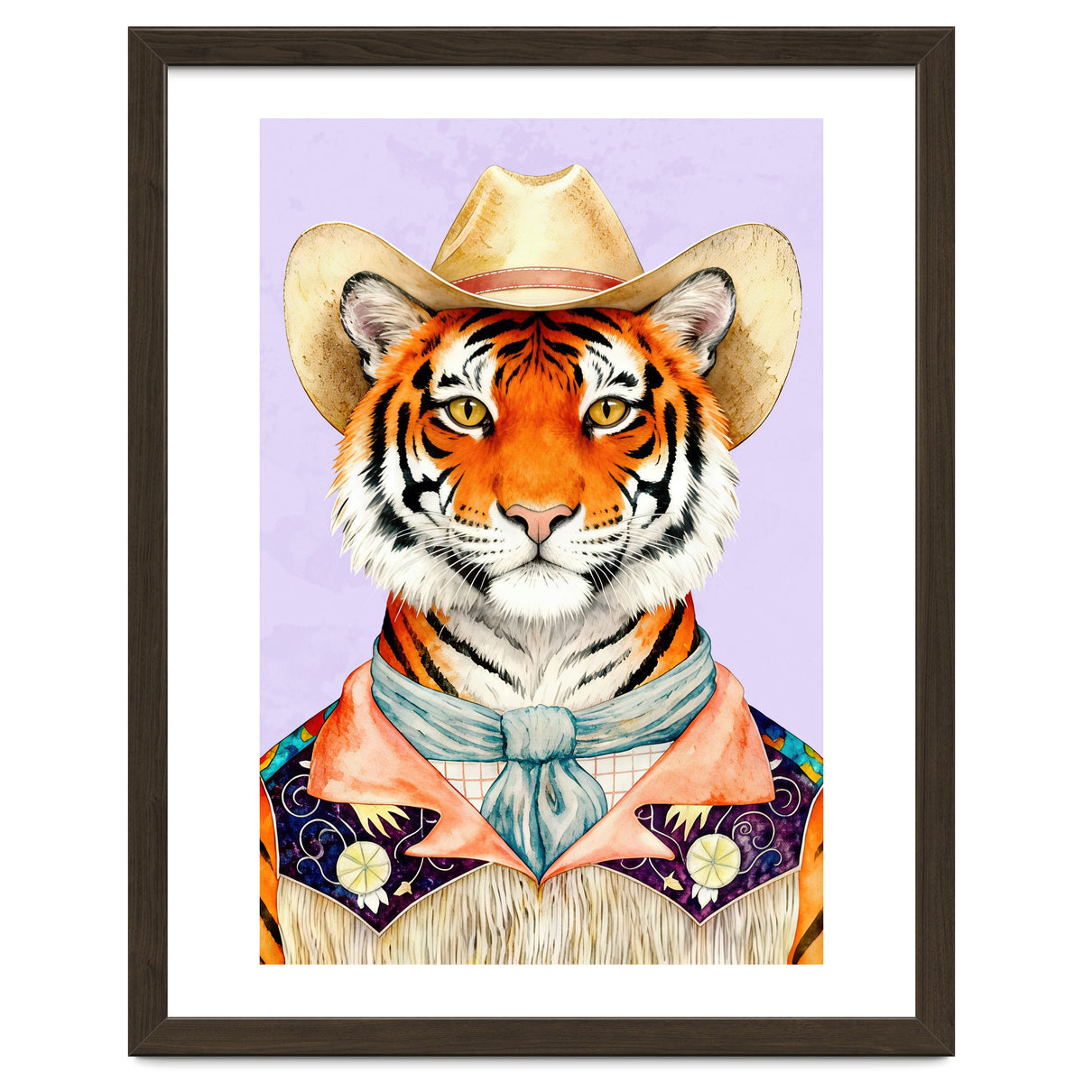 Tiger Portrait in Hat Wild Cowboy Fashion