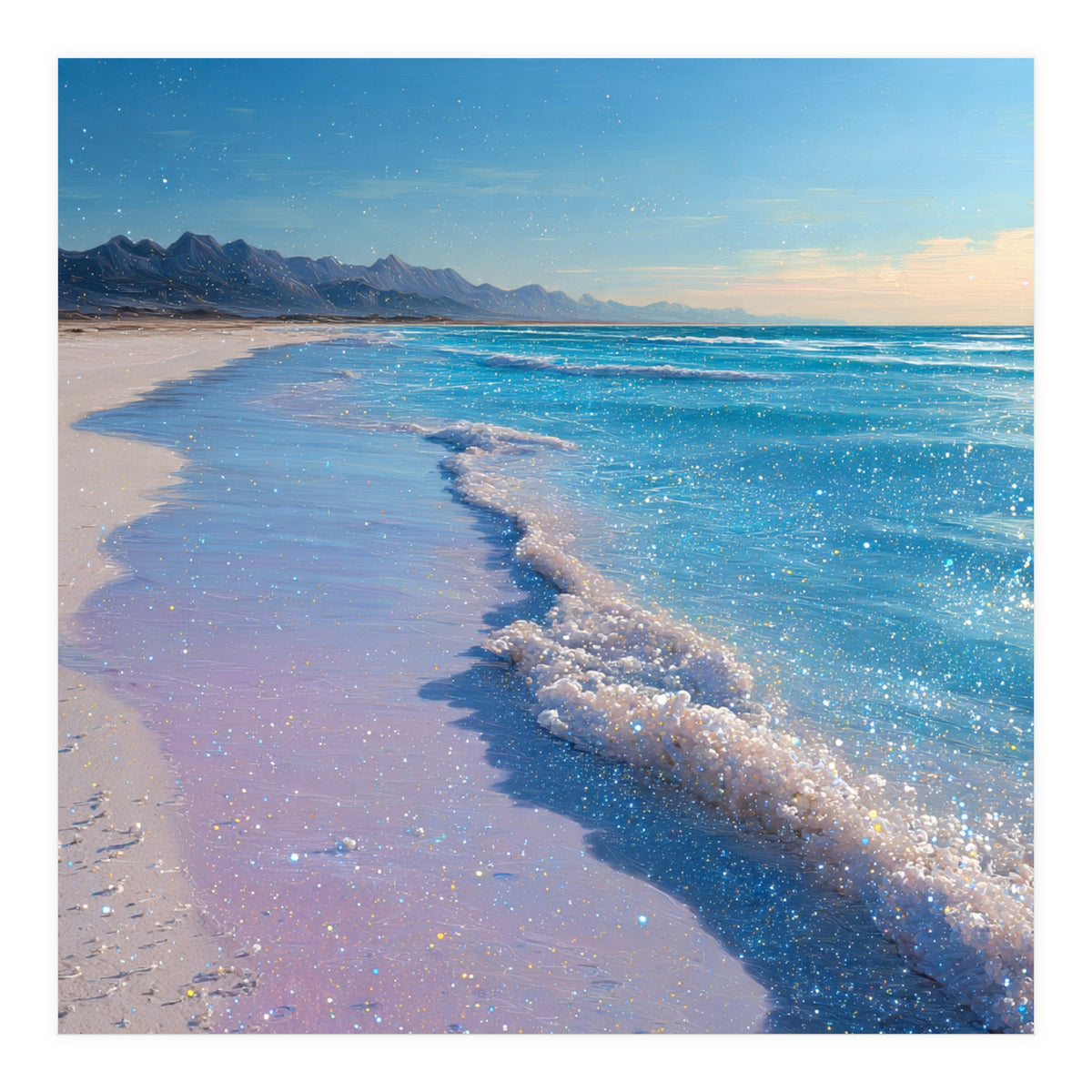 Sparkling Pastel Shoreline with Glittering Turquoise Waves (Print Only)