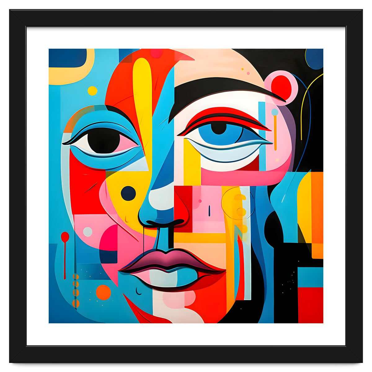 CUBIST HARMONY,  face, the essence of Cubist inspiration in a fragmented vibrant spectrum.