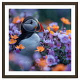 Puffin Bird Among Vibrant Purple And Orange Flowers thumbnail