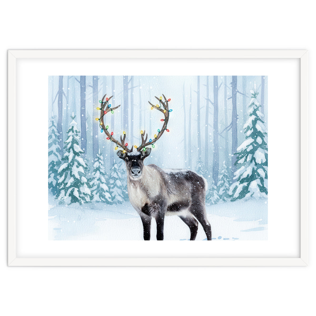 Reindeer with Christmas Lights, Deer Magical Winter Art