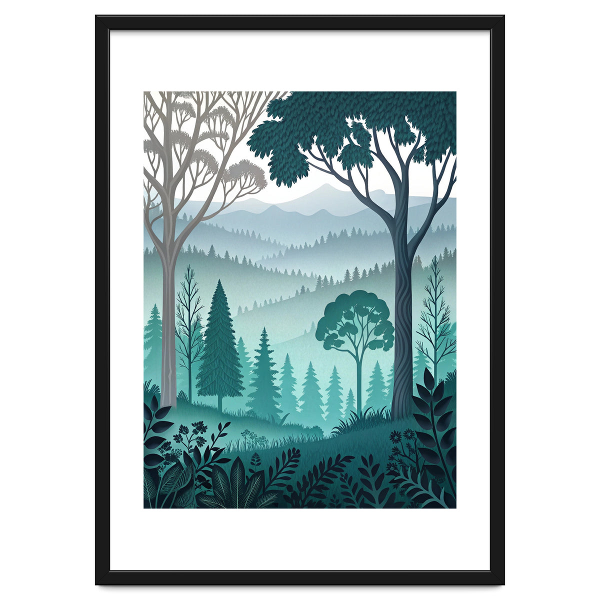 Vibrant Silhouettes in the Misty Teal Highlands