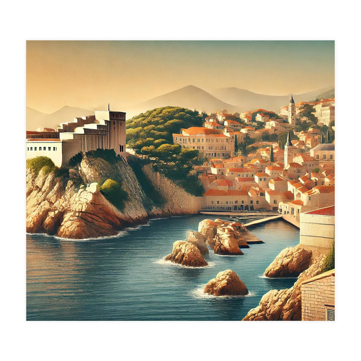 Vintage Croatia, Dubrovnik Coastal Poster (Print Only)