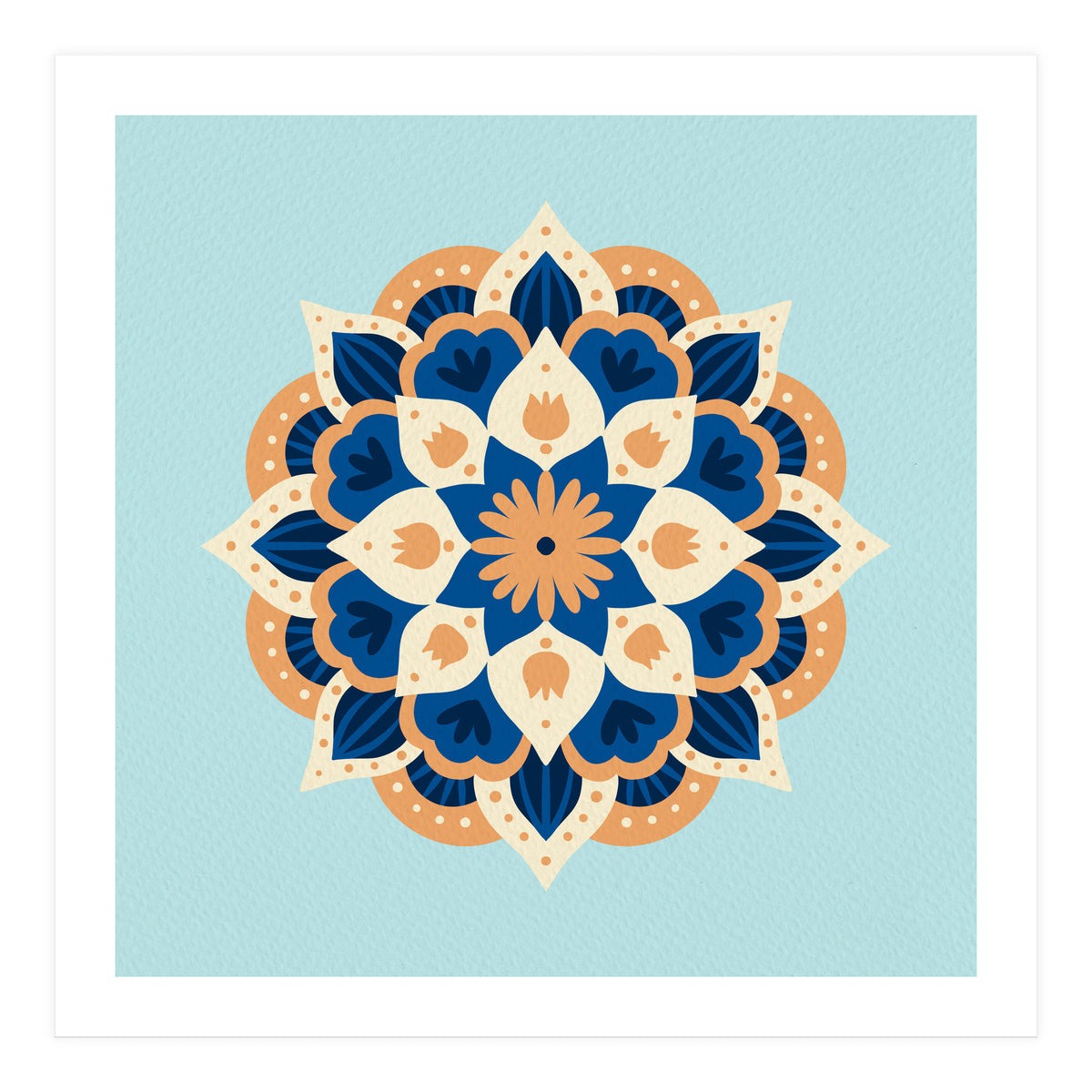 Mandala flower - orange and blue (Print Only)