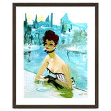 Pinup Girl In Cafe, Watercolor Painting thumbnail