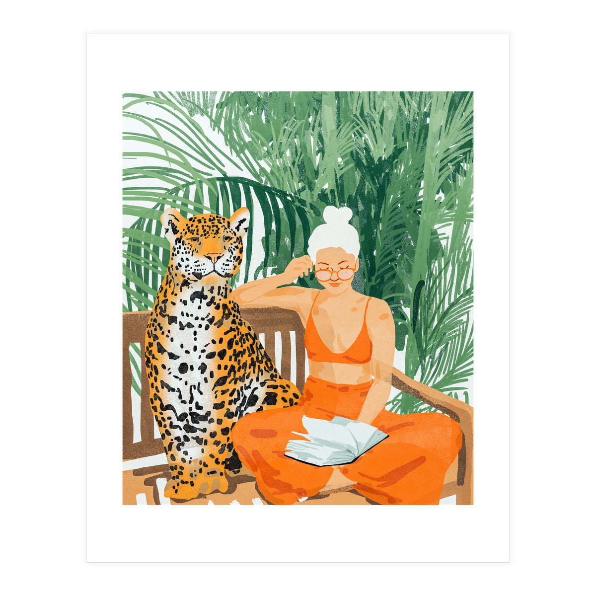 Jungle Vacay | Modern Bohemian Blonde Woman Tropical Travel | Leopard Wildlife Forest Reader (Print Only)