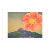 Georgia O’Keeffe – Hollyhock Pink with Pedernal (1937) | Vibrant Modernist Floral Landscape of New Mexico (Print Only)