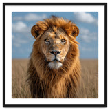 Majestic Lion In African Savanna Under Blue Sky thumbnail