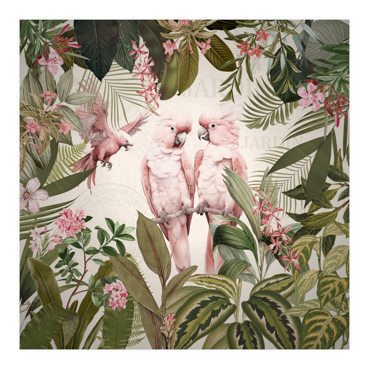 Pink Parrots Exotic Rainforest (Print Only)