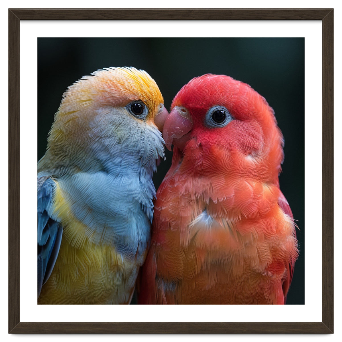 Two Lovebirds Nuzzling Close Up Portrait