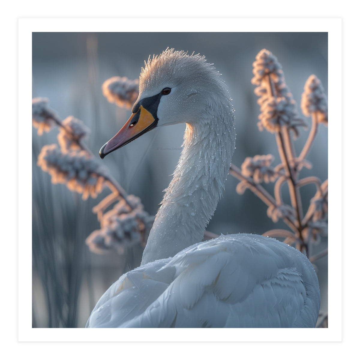 Swan Portrait Dew Drops Morning Light (Print Only)