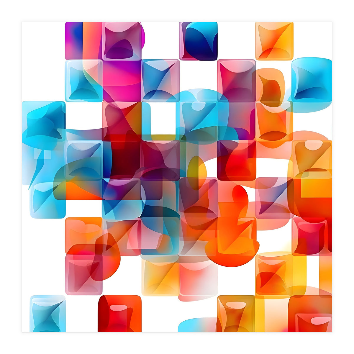 JELL, Multi-colored squares against a white backdrop. (Print Only)