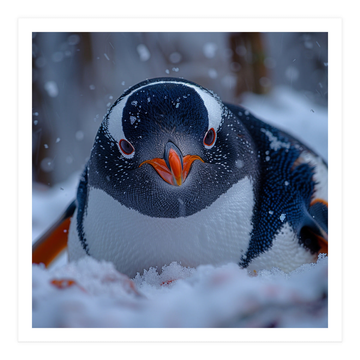 Close Up Gentoo Penguin In Snowy Landscape (Print Only)