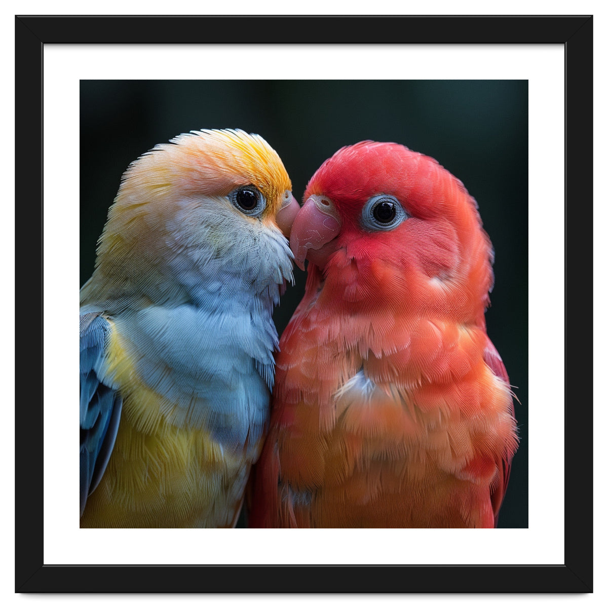 Two Lovebirds Nuzzling Close Up Portrait