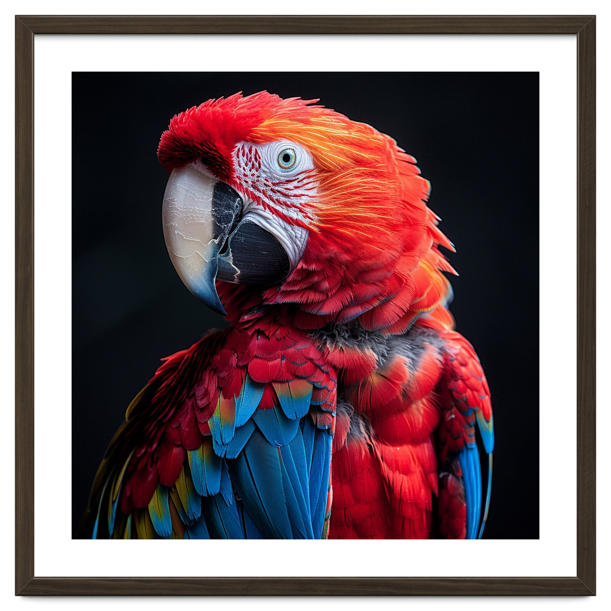 Scarlet Macaw Parrot Detailed Feather Close Up Portrait