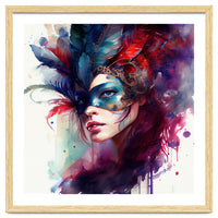 Turquoise Feathered Carnival Mask Portrait