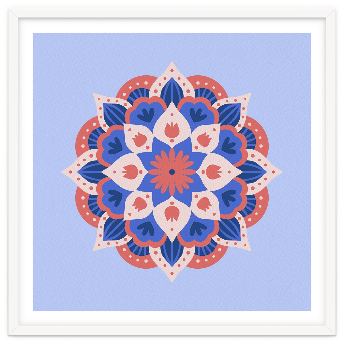 Mandala flower - blue and coral