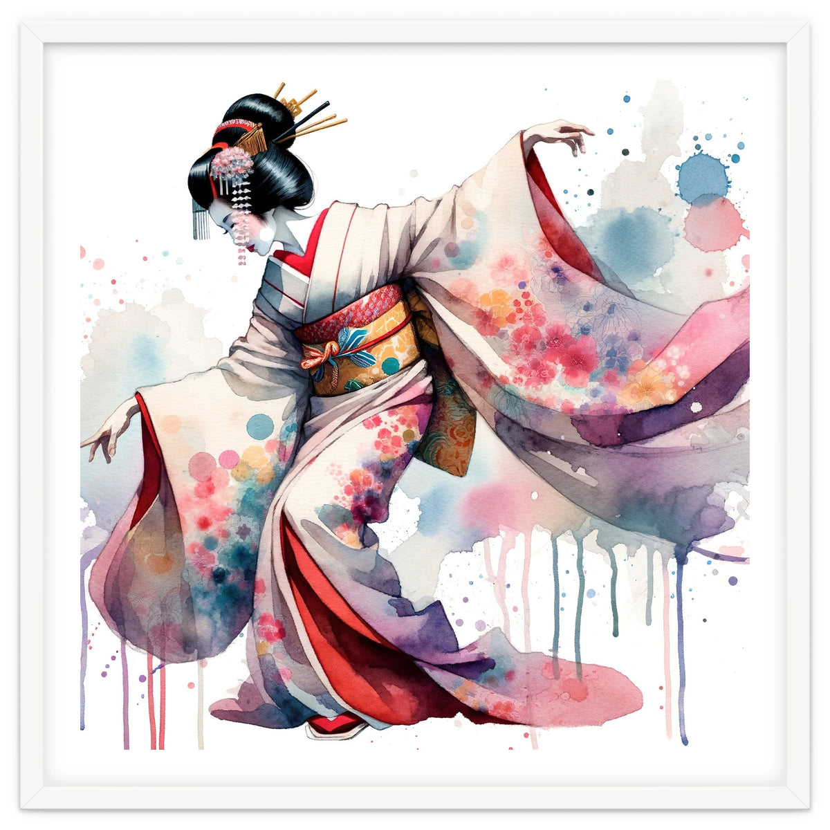 Geisha Dancer With Flowing Kimono