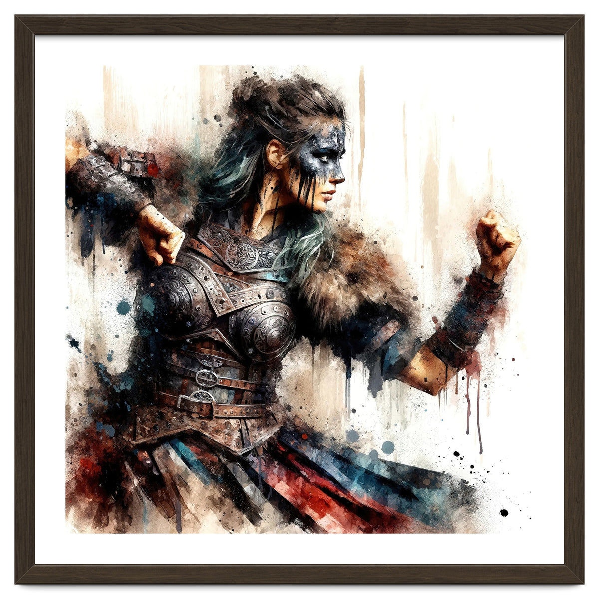 Viking Warrior Woman Watercolor Portrait