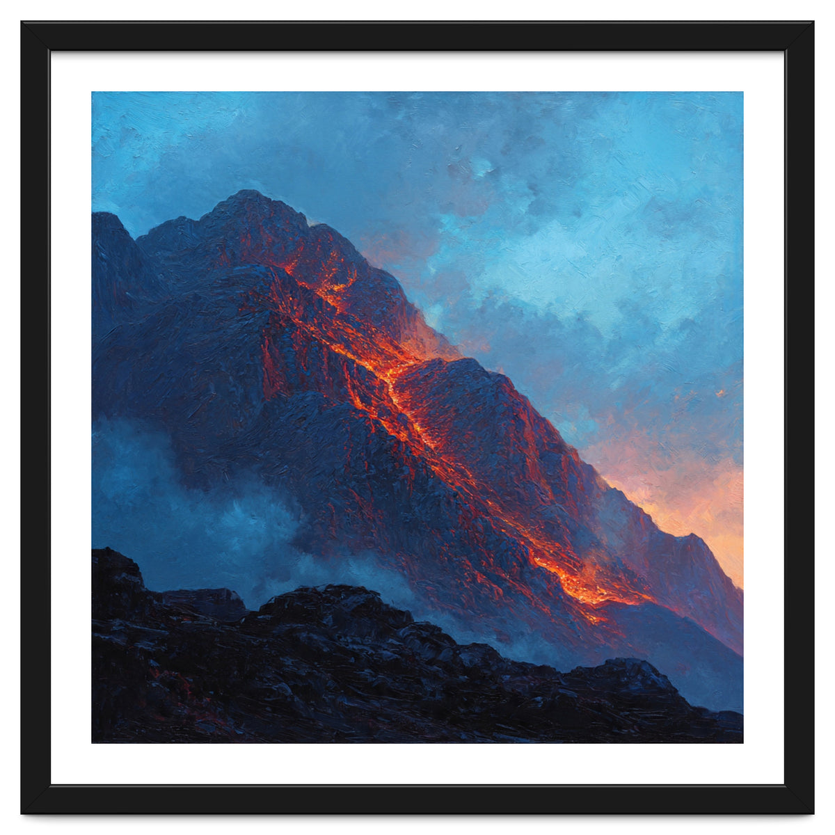 Dramatic Mountain Summit with Fiery Sunset Alpenglow