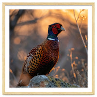 Pheasant Bird Standing On Rock Sunrise Light