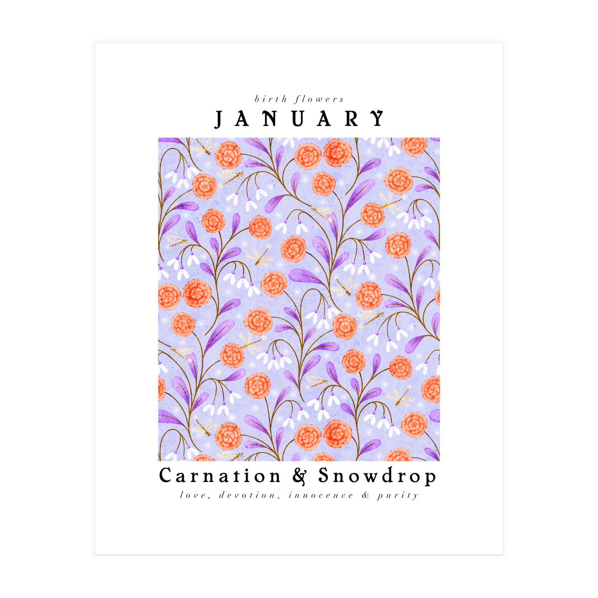 Carnation & Snowdrop January Birth Flower (Print Only)