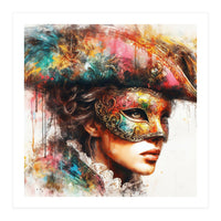 Watercolor Carnival Venetian Mask Woman (Print Only)