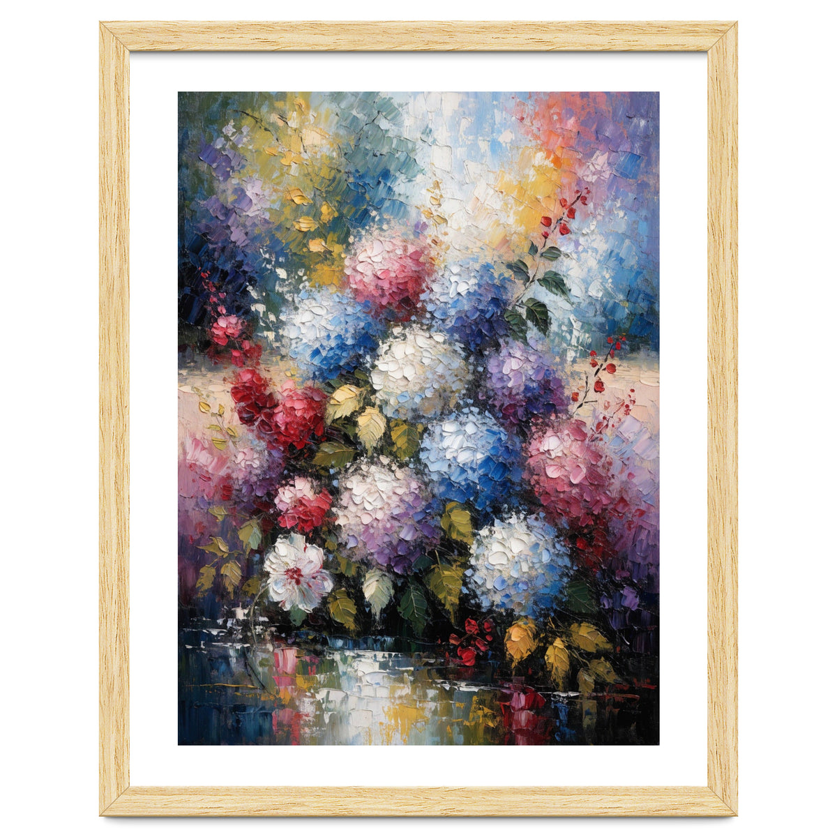 Vibrant Summer Hydrangea Bouquet Heavy Impasto Oil Painting