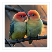 Two Lovebirds Perched On A Branch At Sunset (Print Only)