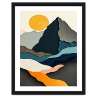 Minimalist Layered Mountain Landscape with Golden Sun