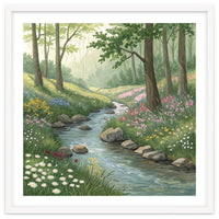 Vibrant Forest Stream Watercolor Painting