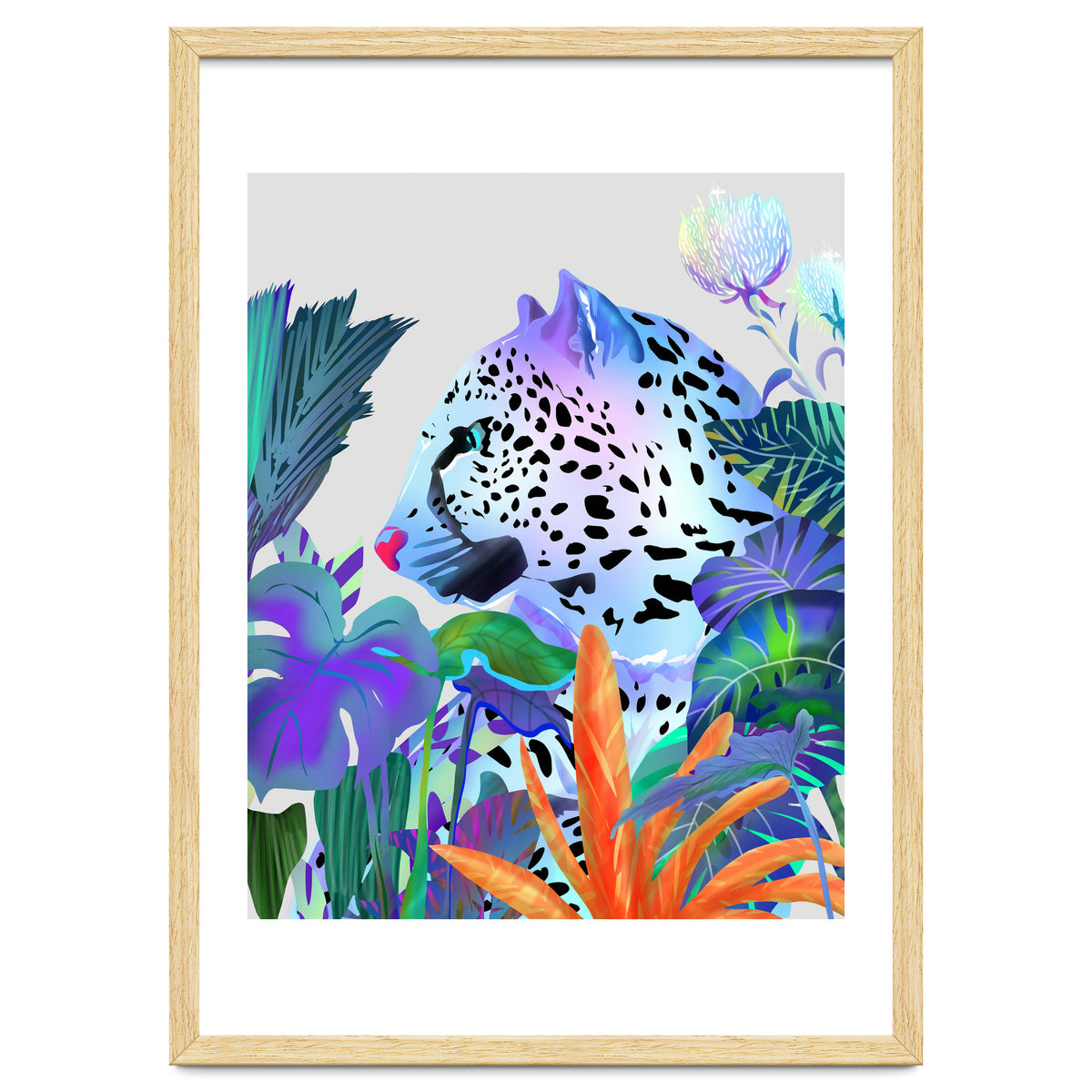 Holographic Leopard, Tropical Jungle Eclectic Nature, Colorful Botanical Wildlife, Boho Contemporary Animals, Tiger Cheetah Cat Maximalism