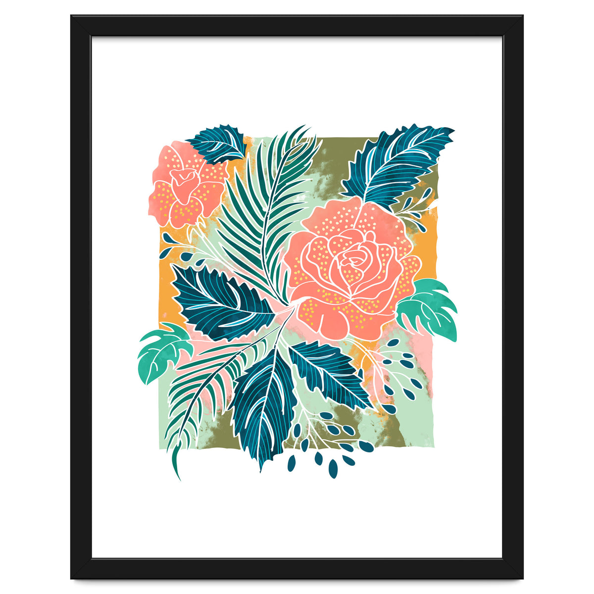 Framed Nature, Botanical Floral Rustic Bohemian, Garden Painting Tropical Illustration