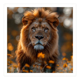 Majestic Lion Among Golden Flowers Close Up (Print Only) thumbnail
