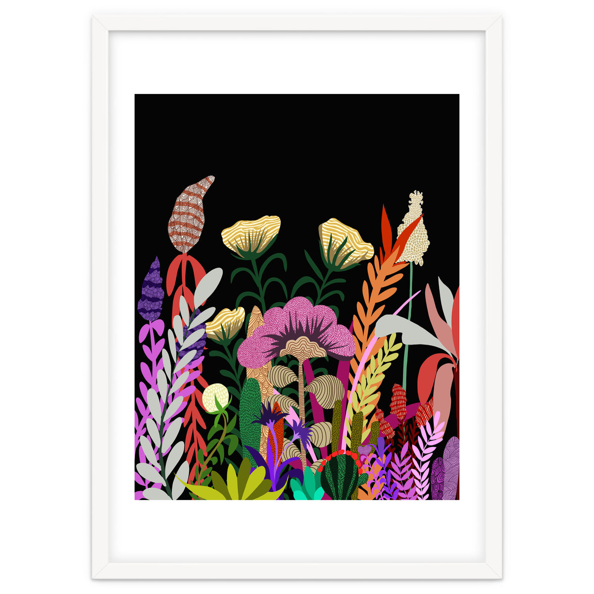 Dark Garden, Eclectic Bold Floral Botanical Nature, Colorful Mystery Bohemian Flowers Plants