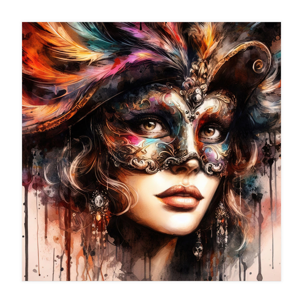 Watercolor Carnival Woman #6 (Print Only)