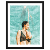 Bathe | Woman Pool Shower | Summer Swim Watercolor Painting | Brunette Bikini Boho Fashion thumbnail