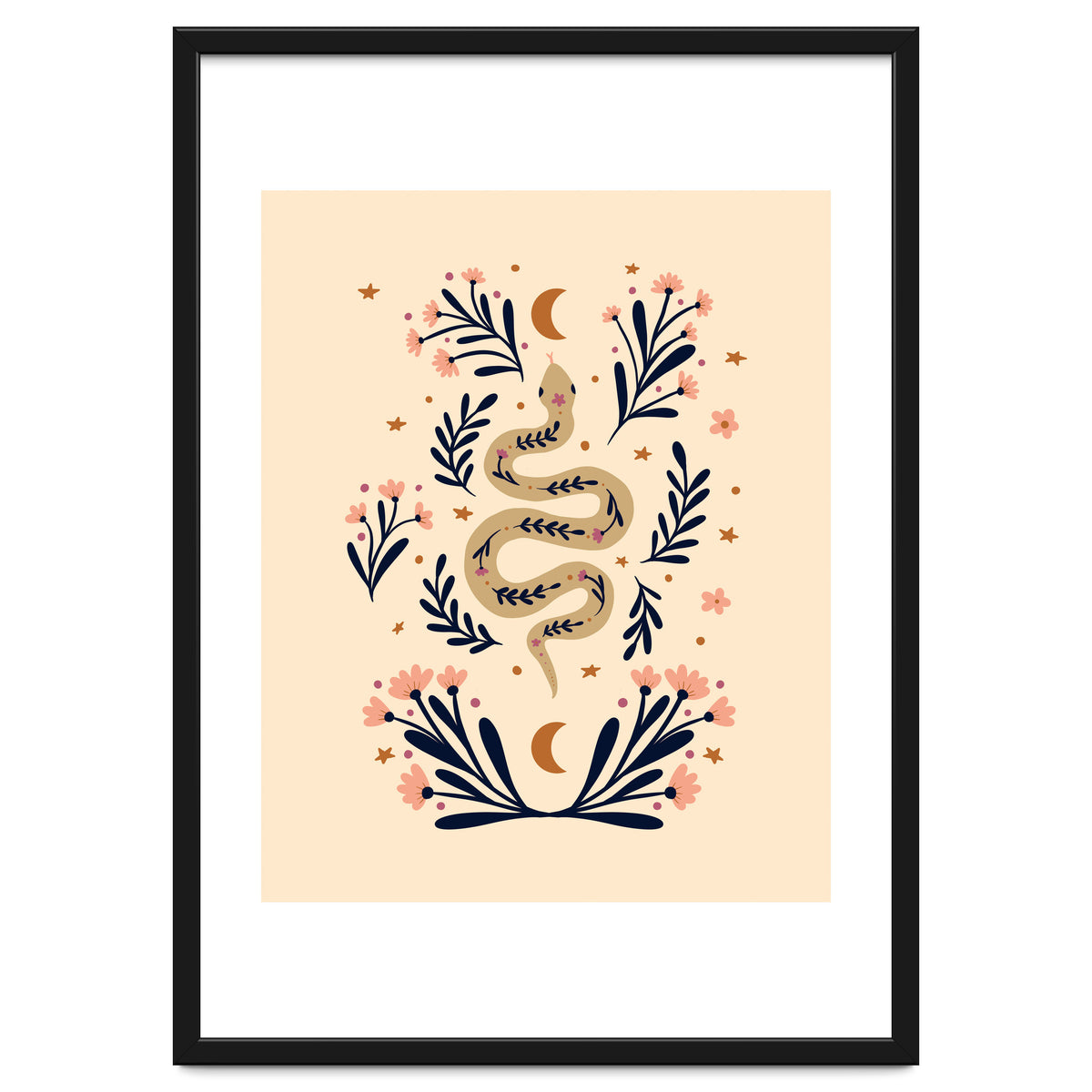 Snake And Flowers Beige And Indigo