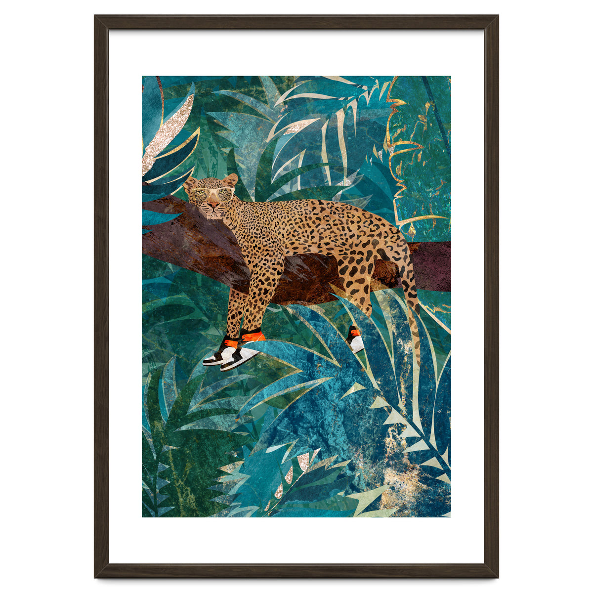 Leopard wearing shoes in the jungle