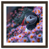 Puffin Bird Among Pink Flowers thumbnail