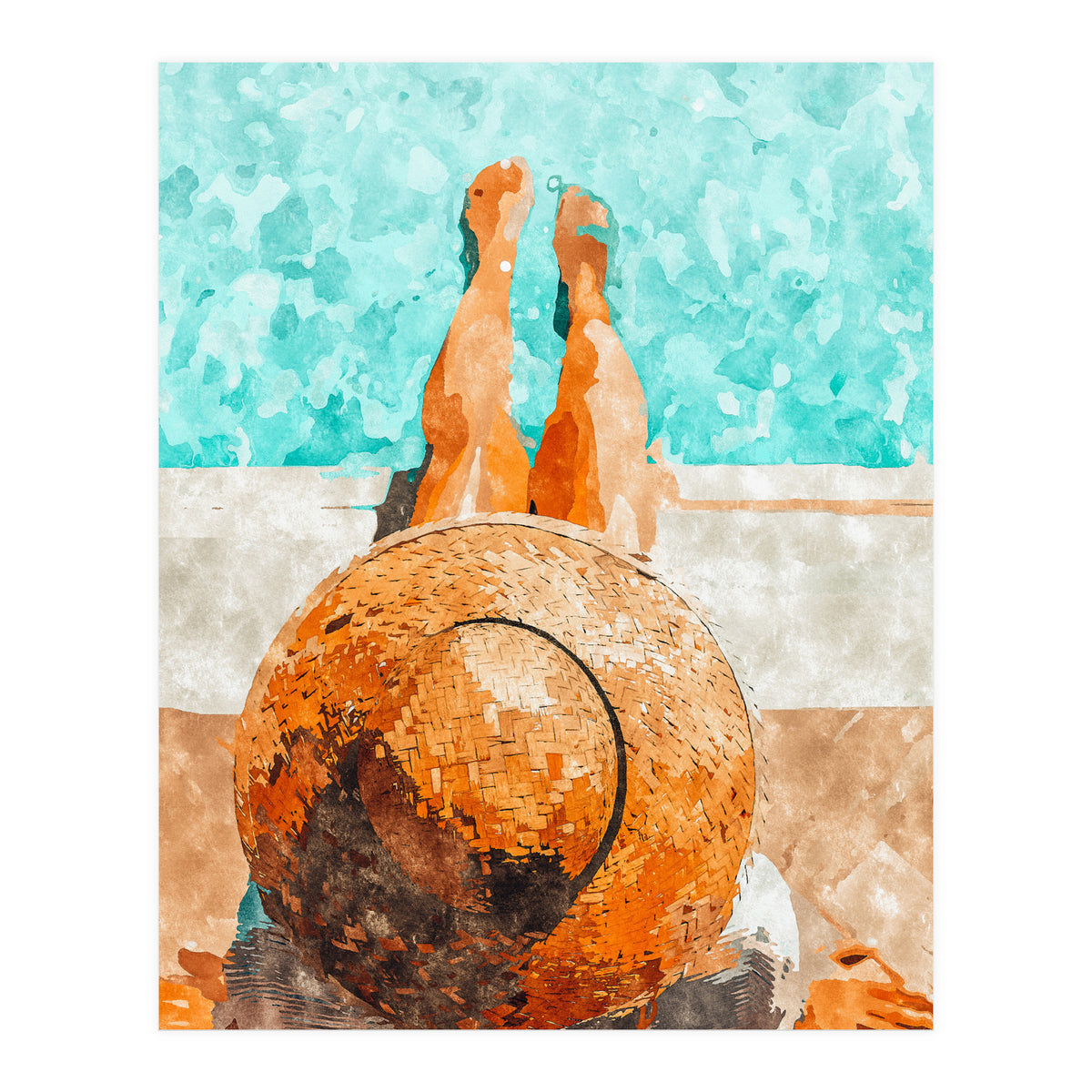 By The Pool All Day, Summer Travel Woman Swimming, Tropical Fashion Bohemian Painting (Print Only)