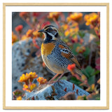 Bird Perched On A Rock With Flowers thumbnail