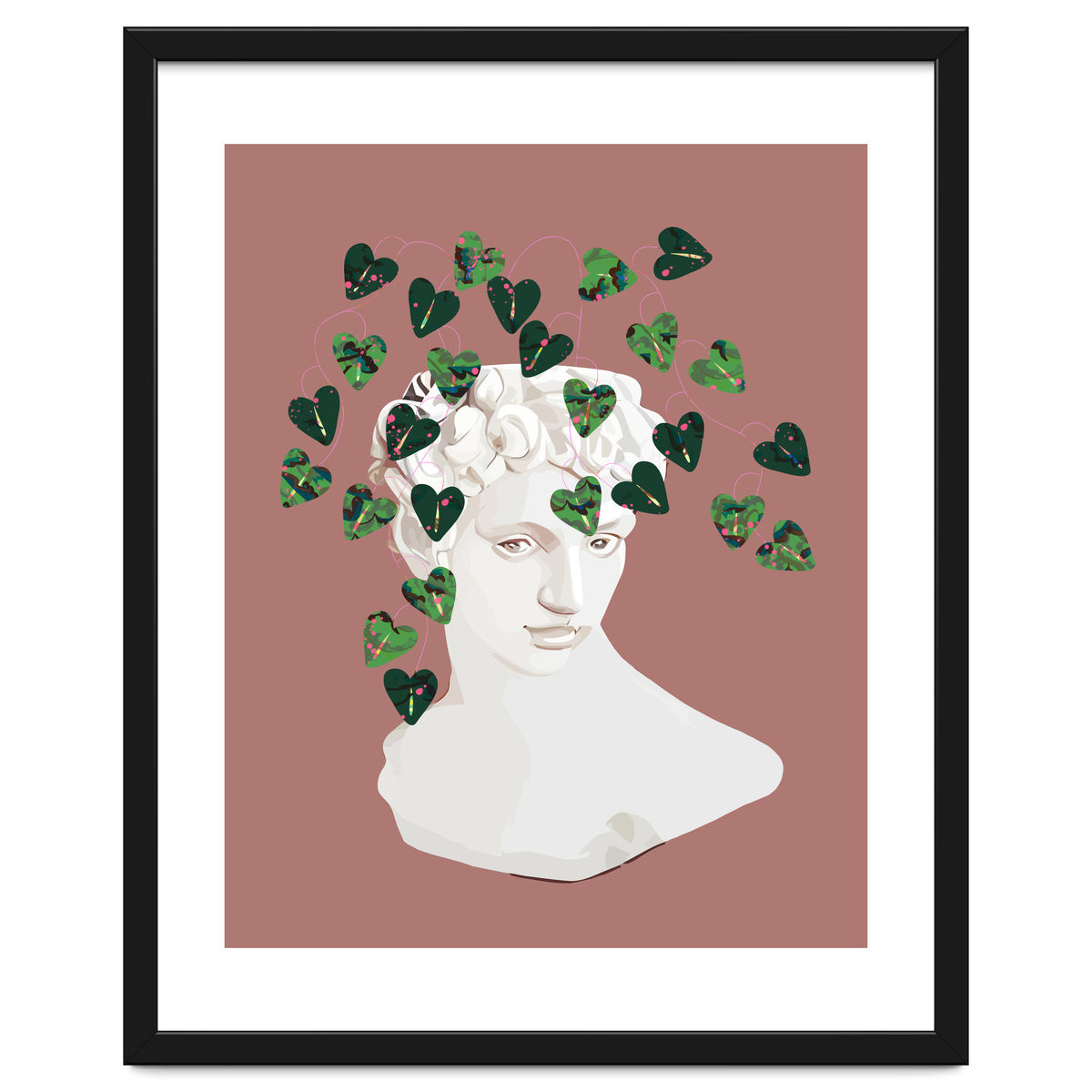 Roman Planter, Plant Pot, Botanical Nature Victorian Statue Face, Eclectic Bohemian Plant Lady Illustration