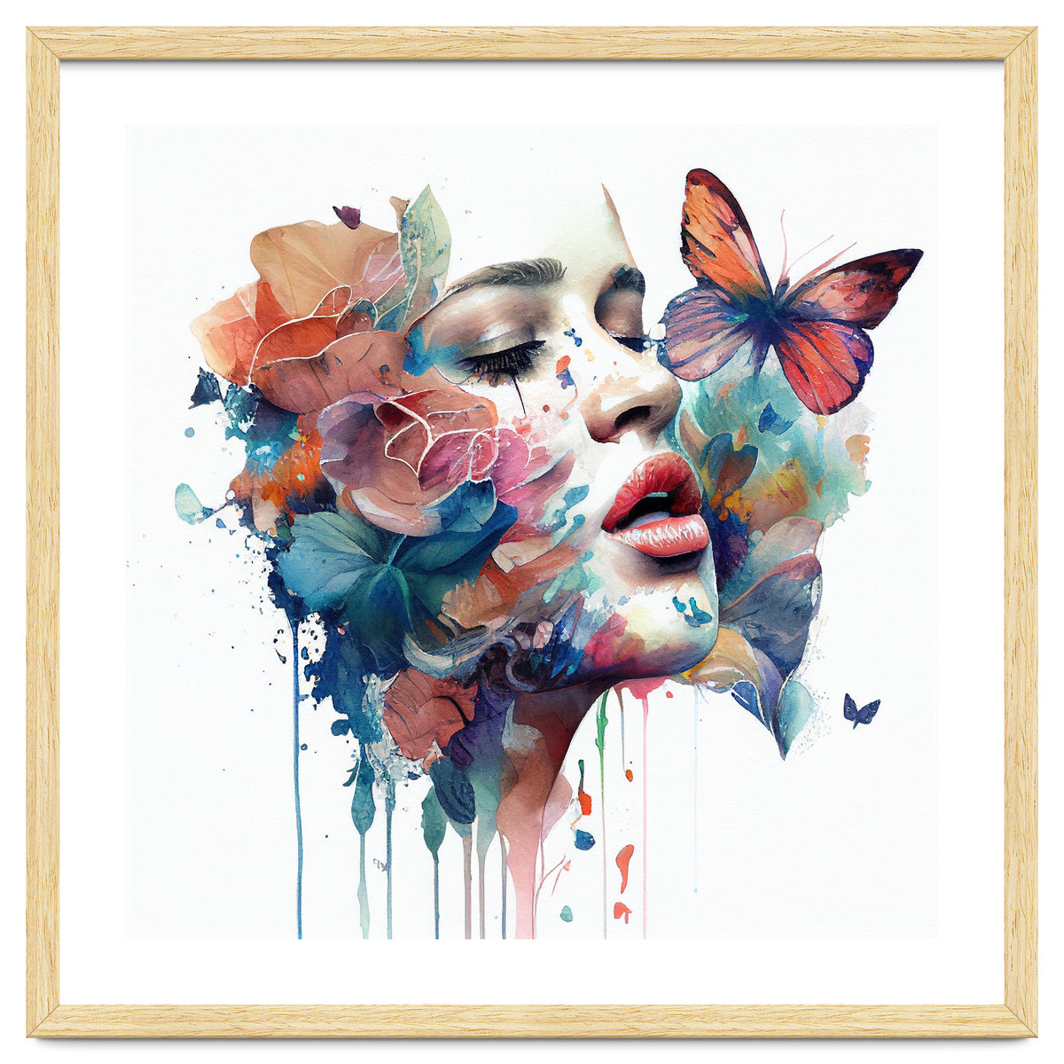 Watercolor Floral Woman Face #1