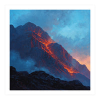 Dramatic Mountain Summit with Fiery Sunset Alpenglow (Print Only)